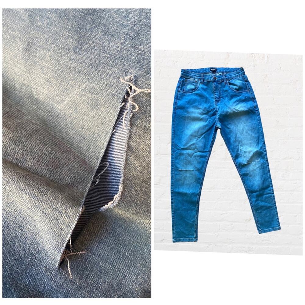 PrettyLittleThing skinny light wash jeans with knee slit